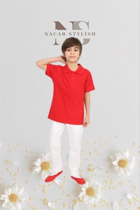 Erkek Çocuk 23 Nisan Kıyafeti Kostüm Pantolon Kısa Kol Polo Yaka Kırmızı Tshirt Takım 024