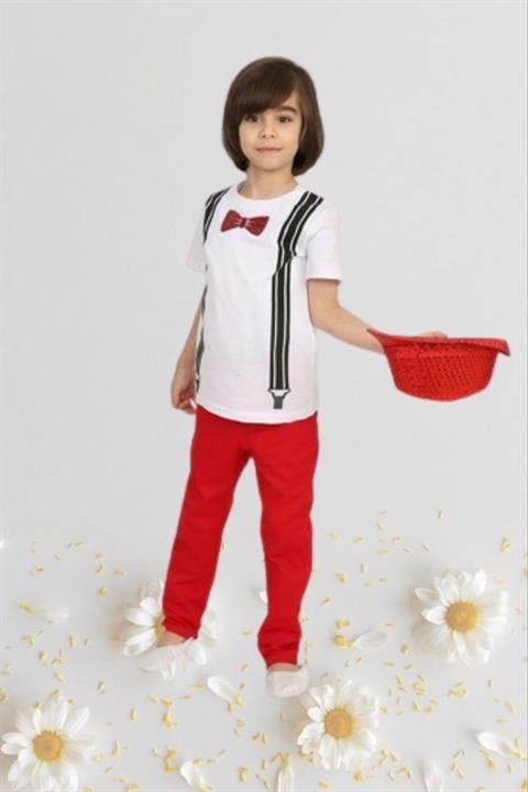 Erkek Çocuk 23 Nisan Kıyafeti Kostüm Pantolon Kısa Kol Tshirt Takım 024