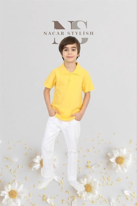 Erkek Çocuk 23 Nisan Kıyafeti Kostüm Pantolon Kısa Kol Polo Yaka Mavi Tshirt Takım 024