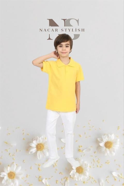 Erkek Çocuk 23 Nisan Kıyafeti Kostüm Pantolon Kısa Kol Polo Yaka Mavi Tshirt Takım 024
