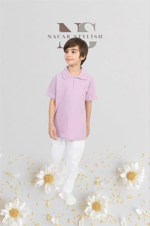 Erkek Çocuk 23 Nisan Kıyafeti Kostüm Pantolon Kısa Kol Polo Yaka Mavi Tshirt Takım 024