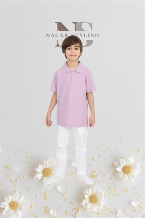 Erkek Çocuk 23 Nisan Kıyafeti Kostüm Pantolon Kısa Kol Polo Yaka Mavi Tshirt Takım 024