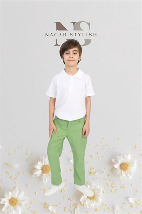 Erkek Çocuk 23 Nisan Kıyafeti Kostüm Pantolon Kısa Kol Polo Yaka Mavi Tshirt Takım 024