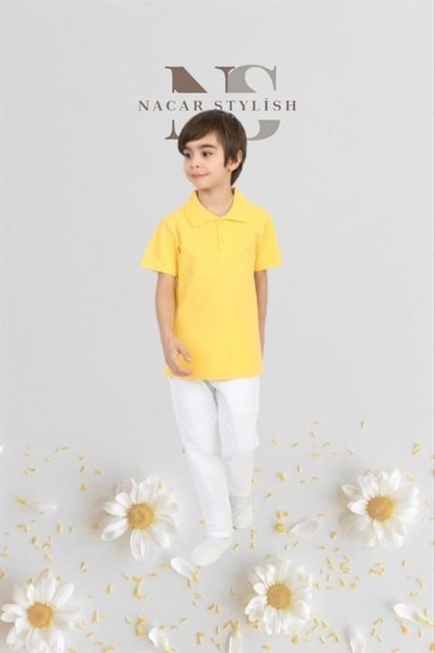 Erkek Çocuk 23 Nisan Kıyafeti Kostüm Pantolon Kısa Kol Polo Yaka Mavi Tshirt Takım 024