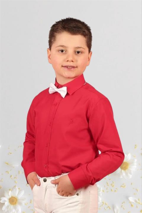 Erkek Çocuk 23 Nisan Uzun Kol Açık Mavi Gömlek Keten Gösteri Okul Tören