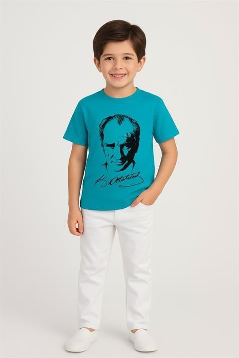 Erkek Çocuk Kısa Kol Atatürk Baskılı Tshirt&Pantolon 2li Takım 29 Ekim Gösteri Kıyafeti