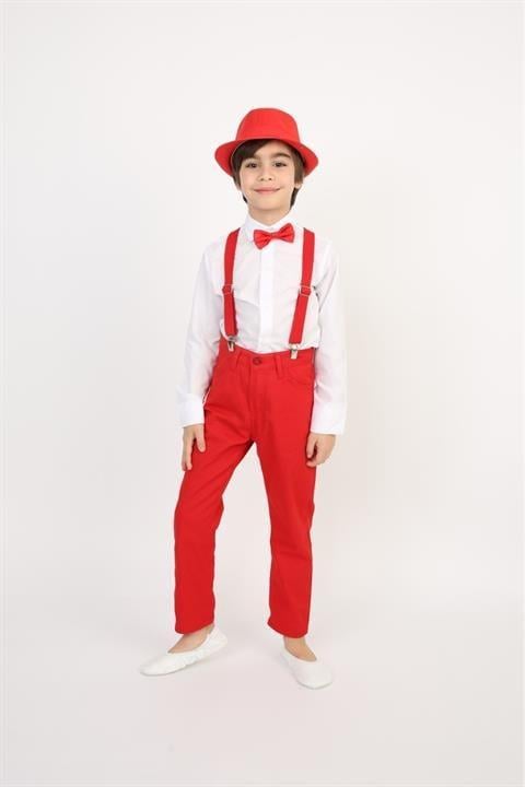 Erkek Çocuk Takım Askı Papyon Gömlek Pantalon Sarı Saks Turkuaz Kırmızı