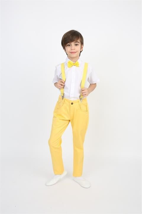 Erkek Çocuk Takım Askı Papyon Gömlek Pantalon Kırmızı