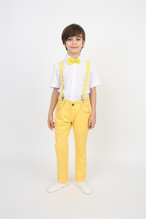 Erkek Çocuk Takım Askı Papyon Gömlek Pantalon Kırmızı