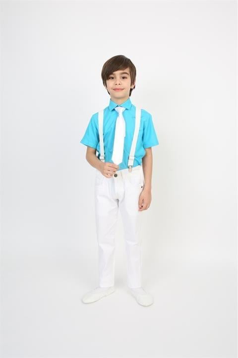 Erkek Çocuk Takım Askı Papyon Gömlek Pantalon Kırmızı
