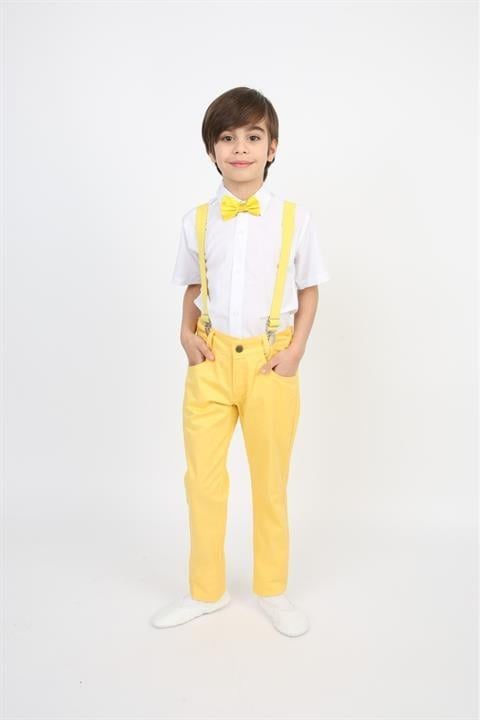 Erkek Çocuk Takım Askı Papyon Gömlek Pantalon Sarı Saks Turkuaz Kırmızı