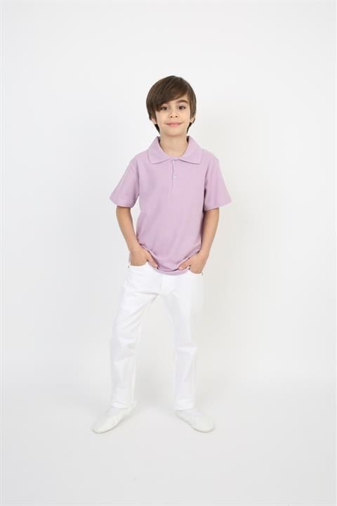 Erkek Çocuk Takım Lakos Beyaz Pantalon Sarı Turkuaz Lila Kırmızı Pembe Polo Yaka