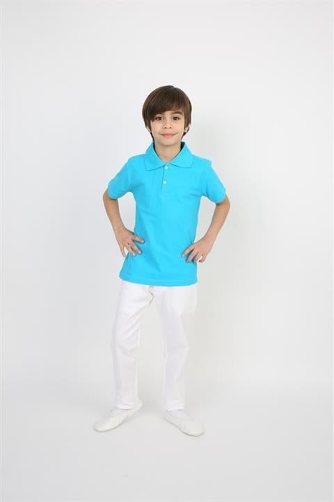 Erkek Çocuk Takım Lakos Beyaz Pantalon Sarı Turkuaz Lila Kırmızı Pembe Polo Yaka