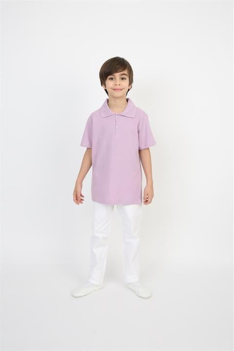 Erkek Çocuk Takım Lakos Beyaz Pantalon Sarı Turkuaz Lila Kırmızı Pembe Polo Yaka