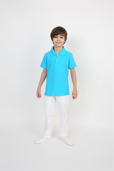 Erkek Çocuk Takım Lakos Beyaz Pantalon Sarı Turkuaz Lila Kırmızı Pembe Polo Yaka