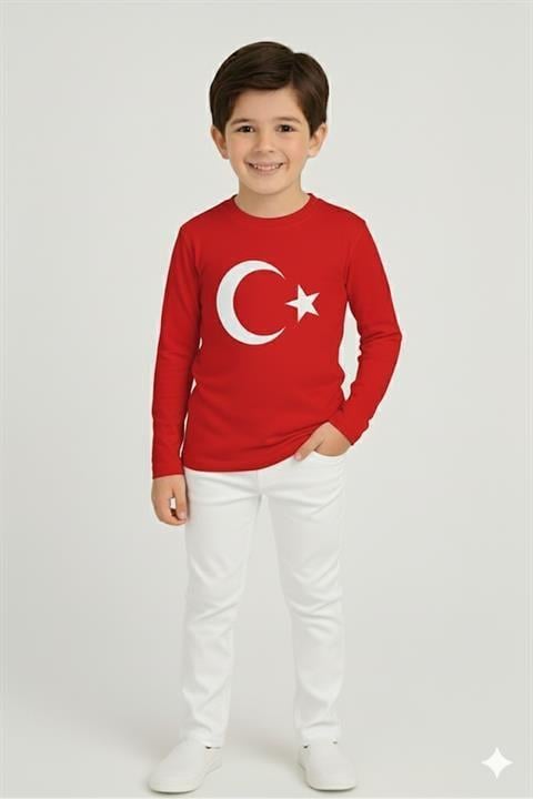 Erkek Çocuk Uzun Kol Türk Bayraklı Tshirt&Pantolon 2li Takım 29 Ekim Gösteri Kıyafeti