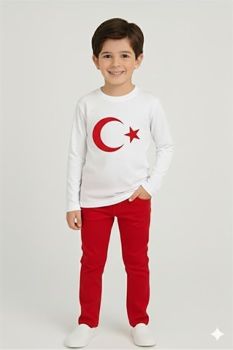 Erkek Çocuk Uzun Kol Türk Bayraklı Tshirt&Pantolon 2li Takım 29 Ekim Gösteri Kıyafeti