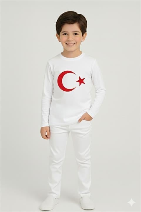 Erkek Çocuk Uzun Kol Türk Bayraklı Tshirt&Pantolon 2li Takım 29 Ekim Gösteri Kıyafeti
