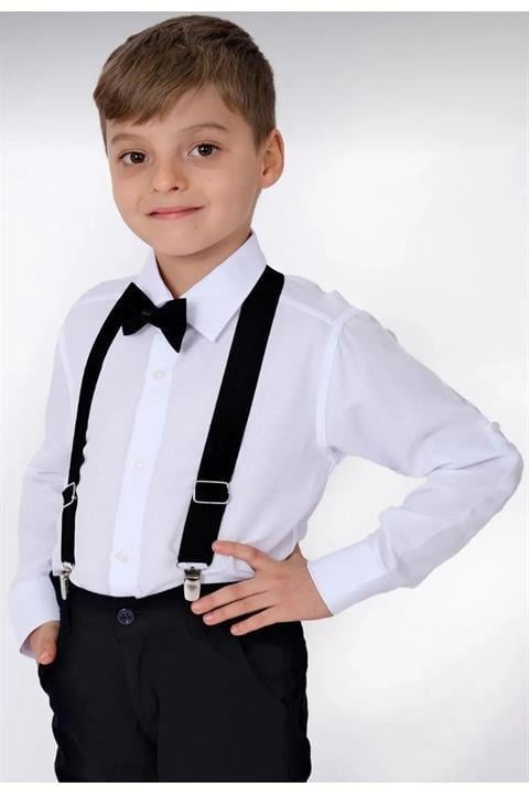 ERKEK ÇOCUK UZUN KOLLU GÖMLEK VE PAPYON ASKI TAKIMI 23 NİSAN