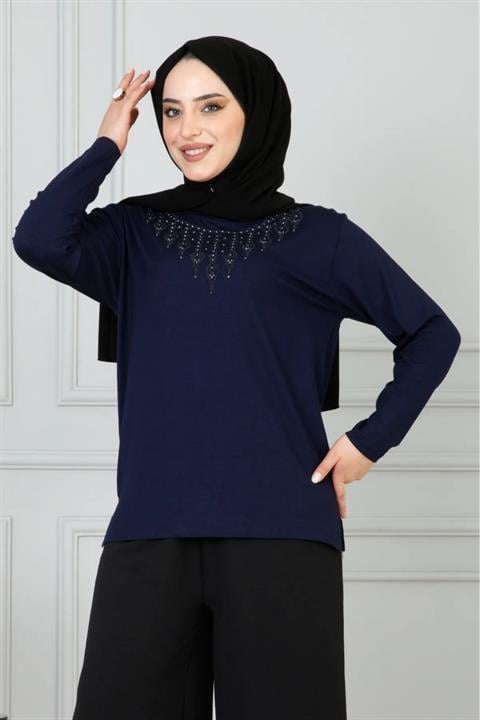 Kafın likralı taş işlemeli anne penye bluz