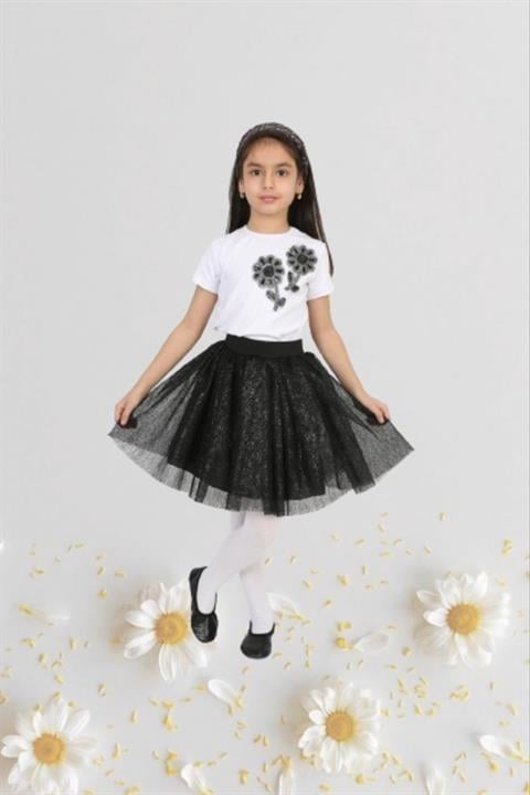 Kız Çocuk 23 Nisan Kıyafeti Kostüm Tütü Etek Kısa Kol Desenli Tshirt Takım 024