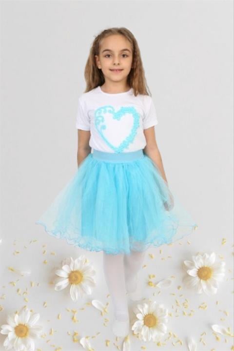 Kız Çocuk 23 Nisan Kıyafeti Kostüm Tütü Etek Kısa Kol Desenli Tshirt Takım 024