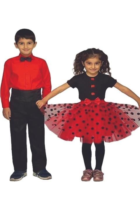 KIZ ÇOCUK 23 NİSAN KIYAFETLERİ PUANLI ETEK TİŞÖRT İLE BİRLİKTE KIZ ÇOCUK GÖSTERİ KIYAFETLERİ