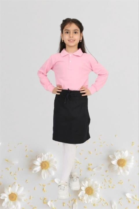 Kız Çocuk 23 Nisan Okul Gösteri Kıyafeti Ribana Şort Etek Polo Yaka Tshirt Takım 024