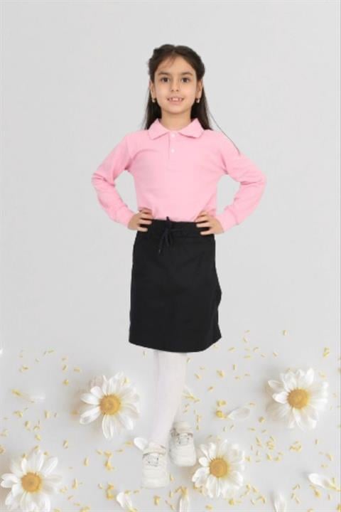 Kız Çocuk 23 Nisan Okul Gösteri Kıyafeti Ribana Şort Etek Polo Yaka Tshirt Takım 024