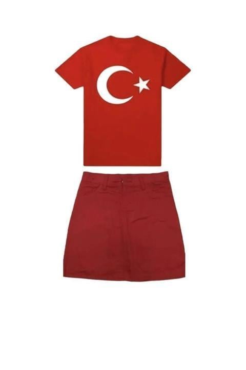 KIZ ÇOCUK BASKILI TSHİRT ETEK TAKIM 29 EKİM GÖSTERİ KIYAFETİ