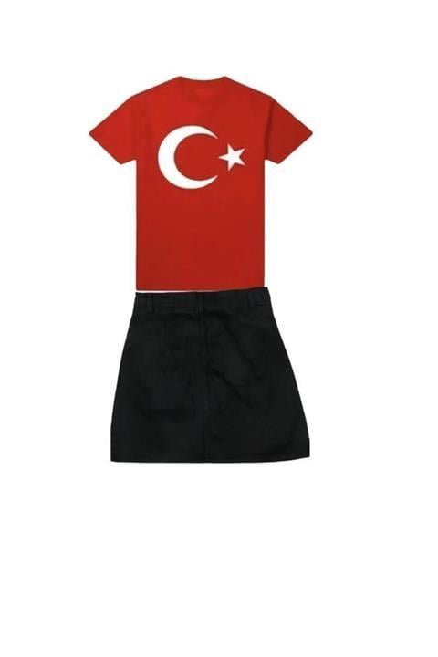 KIZ ÇOCUK BASKILI TSHİRT ETEK TAKIM 29 EKİM GÖSTERİ KIYAFETİ