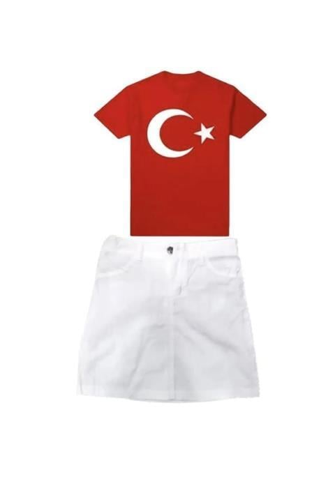 KIZ ÇOCUK BASKILI TSHİRT ETEK TAKIM 29 EKİM GÖSTERİ KIYAFETİ