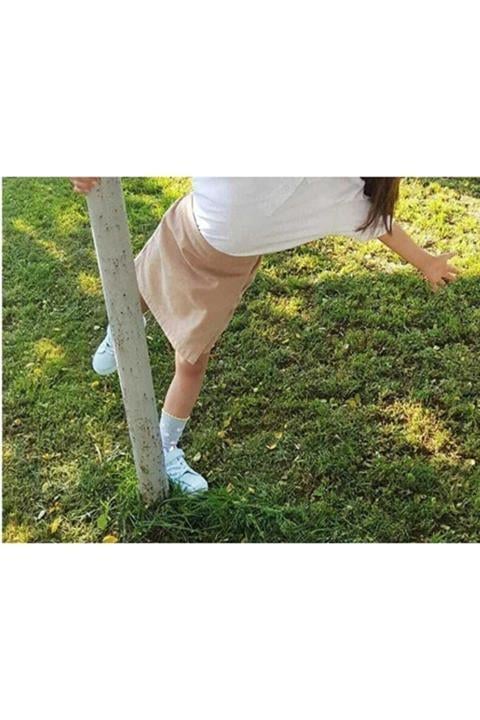 Kız Çocuk Beli Lastikli Spor Model Okul Kanvars Keten Şort Etek