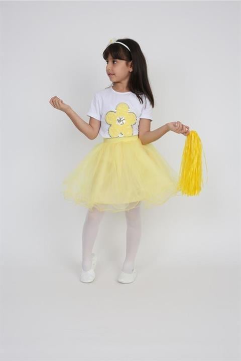 Kız Çocuk Çiçekli T-shirt Tütü Etek Takım 23 Nisan 29 Ekim Gösteri Kıyafeti
