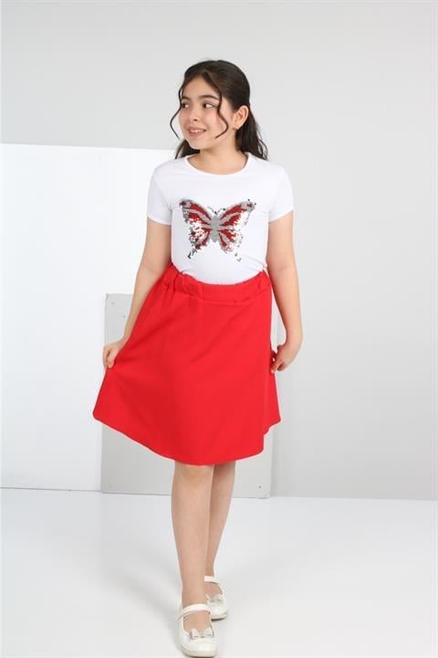 Kız Çocuk Gösteri Kıyafeti Düz Etek Tshirt Takım