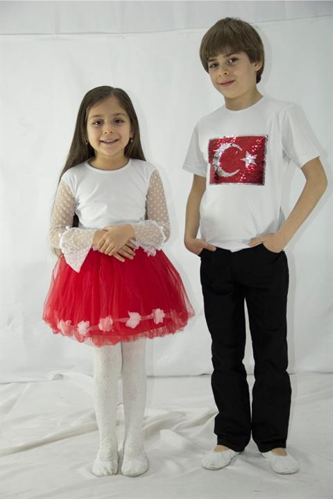 Kız Çocuk Tshirt Etek Takım Gösteri Kutlama