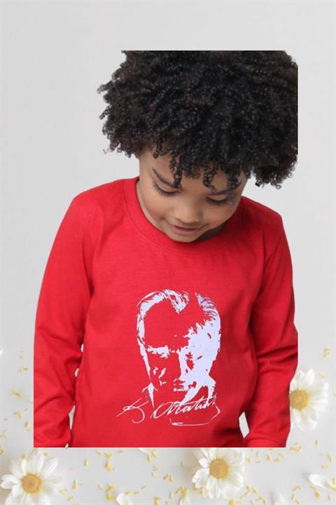 Kız Erkek Çocuk 23 Nisan Atatürk Baskılı Uzun Kol Gösteri Tshirt Yetişkin Unisex Sarı Tshirt 024
