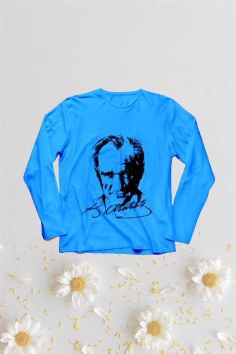 Kız Erkek Çocuk 23 Nisan Atatürk Baskılı Uzun Kol Gösteri Tshirt Yetişkin Unisex Sarı Tshirt 024