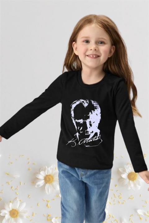 Kız Erkek Çocuk 23 Nisan Atatürk Baskılı Uzun Kol Gösteri Tshirt Yetişkin Unisex Sarı Tshirt 024