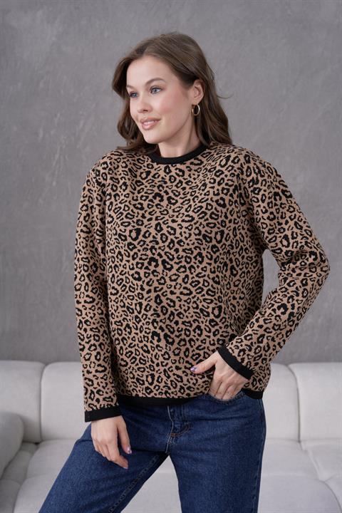 Leopar Desen Anne Triko Kazak