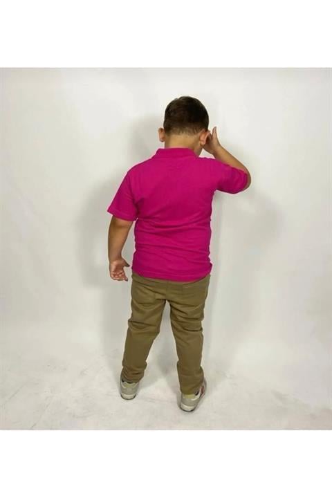 MOR PENYE OKUL LAKOSTU UNISEX ÇOCUK GİYİM UNISEX KONPAK PENYE YAKALI OKUL TŞÖRTÜ