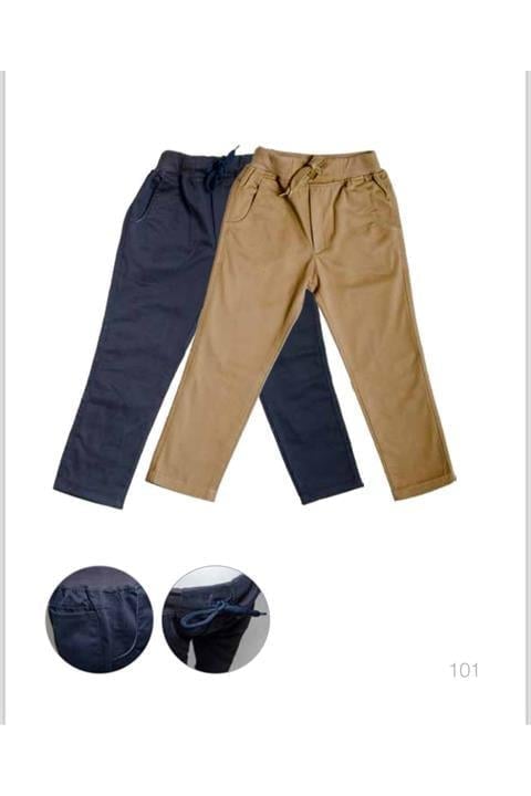 Okul Pantolonu Beli Lastikli Camel Rengi Slim Fit Comfort Keten Ilkokul Pantolonu