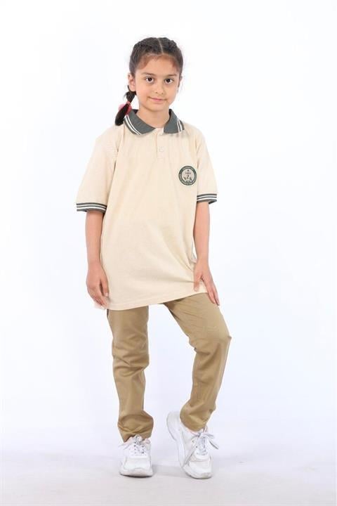 Okul Pantolonu Beli Lastikli Camel Rengi Slim Fit Comfort Keten Ilkokul Pantolonu