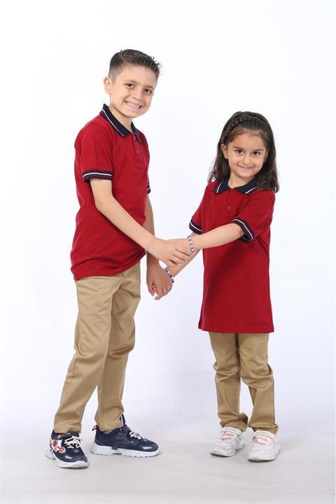 Okul Pantolonu Beli Lastikli Camel Rengi Slim Fit Comfort Keten Ilkokul Pantolonu