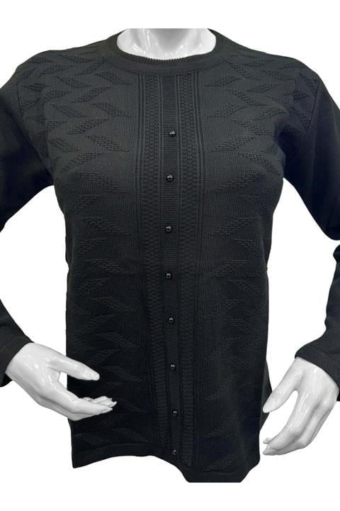 Özmoda Kadın Kabartma Desenli Düğmeli Anne Bluz Kazak