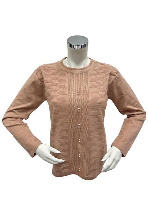Özmoda Kadın Kabartma Desenli Düğmeli Anne Bluz Kazak