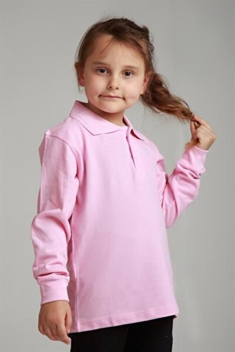 Pembe Unısex Penye Polo Yaka Okul Tişörtü