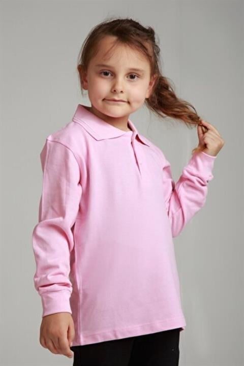 Pembe Unısex Penye Polo Yaka Okul Tişörtü