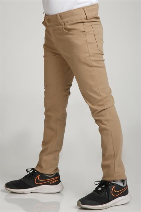 Spor Model Bej Likralı Canvas Okul Pantolon (Gizli Bel Lastikli)