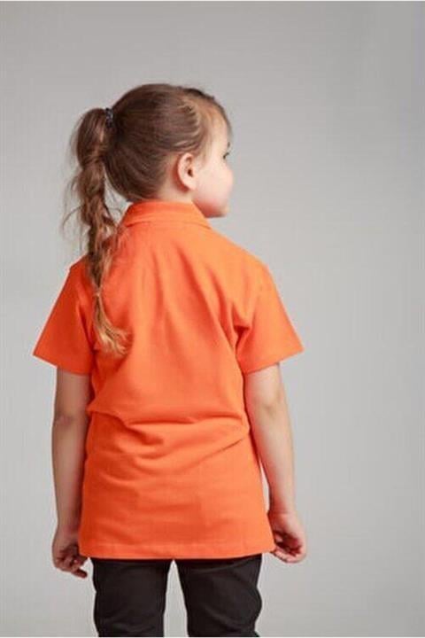 Turuncu Unisex Penye Polo Yaka Okul Tişörtü